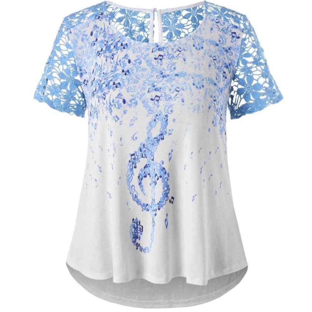 Music Notation Lace Short Sleeve Shirt